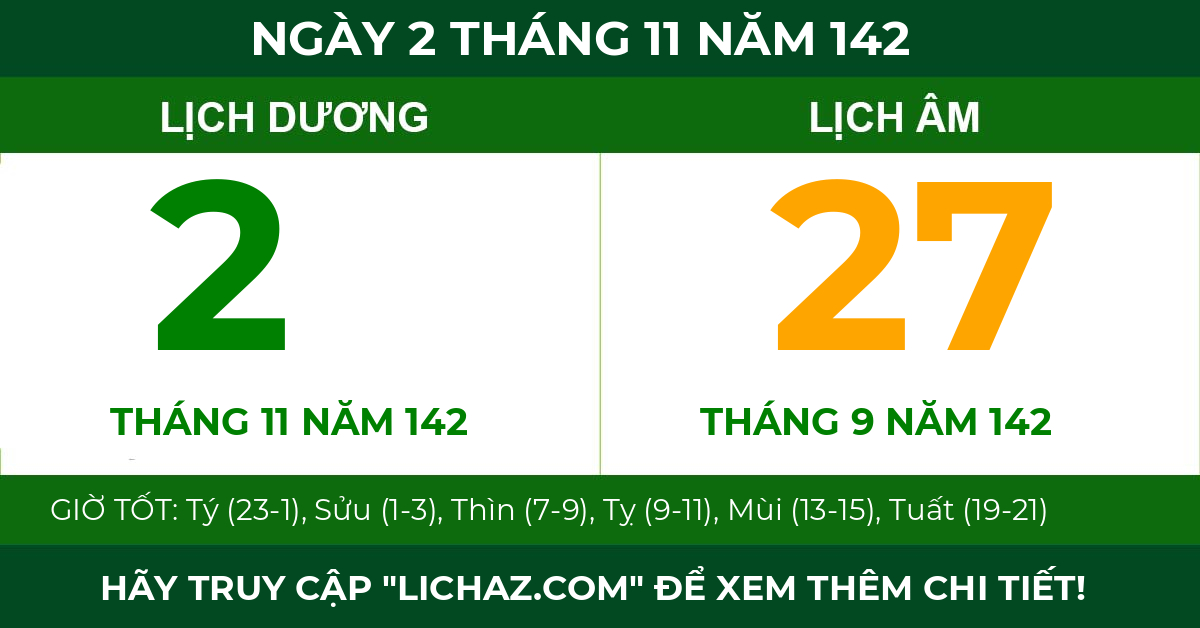 lịch âm ngày 2 tháng 11 năm 142