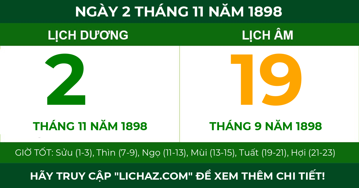 lịch âm ngày 2 tháng 11 năm 1898