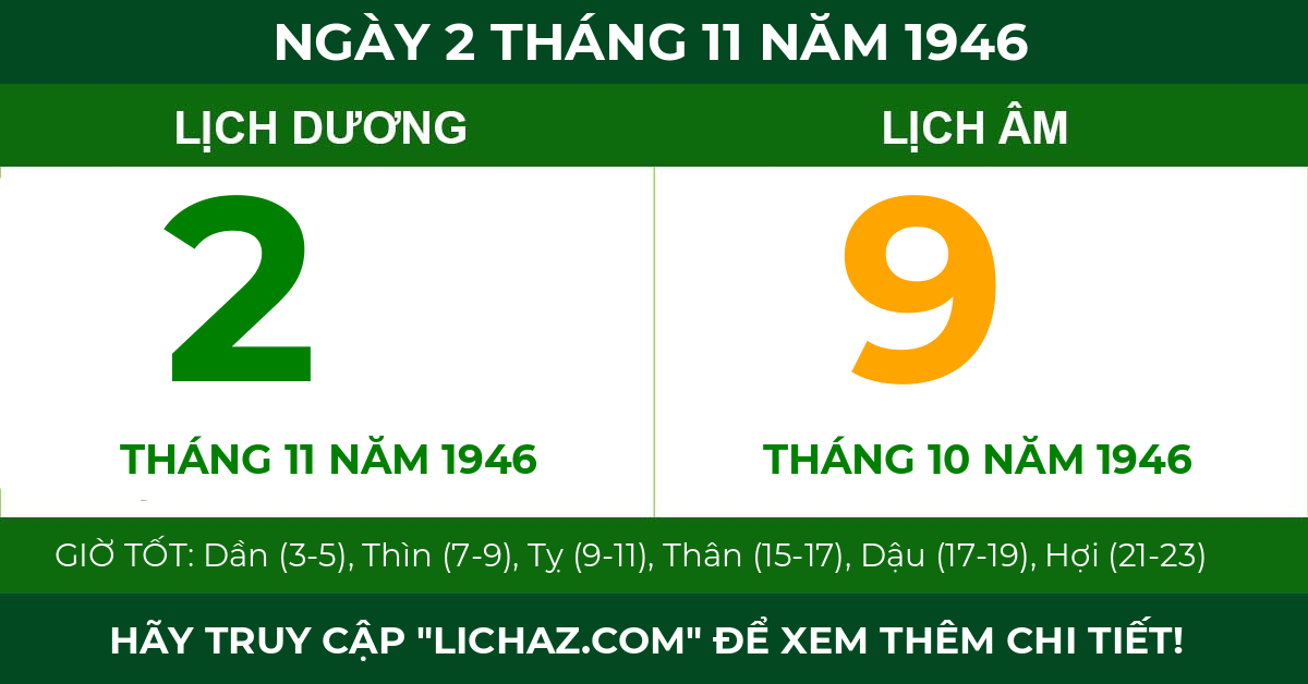 lịch âm ngày 2 tháng 11 năm 1946