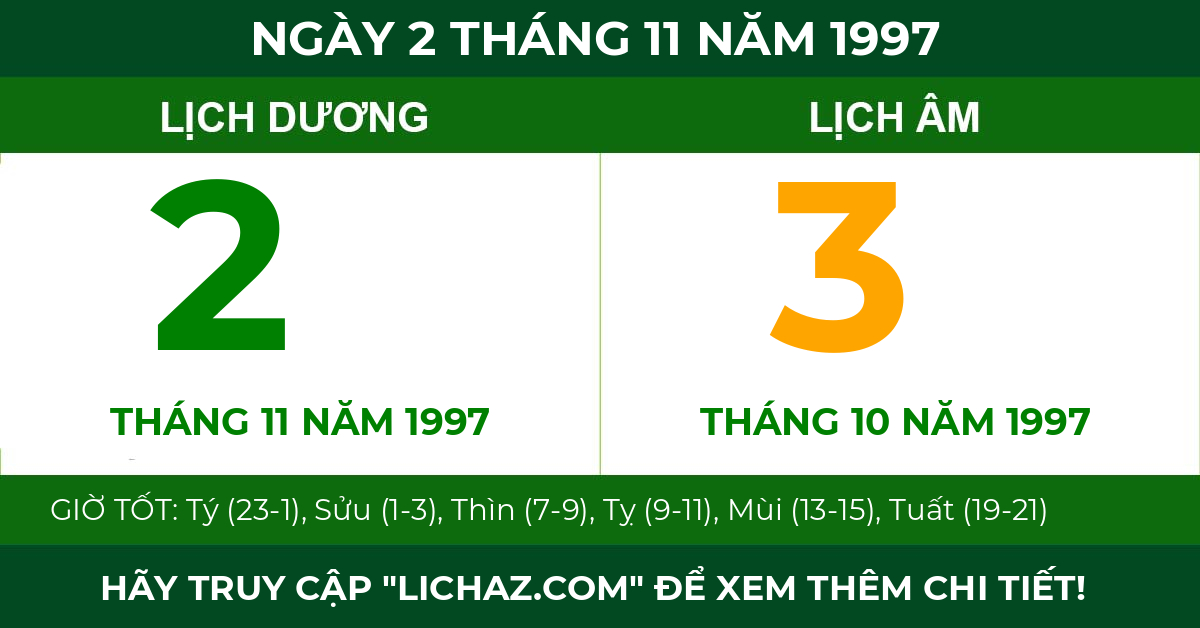 lịch âm ngày 2 tháng 11 năm 1997