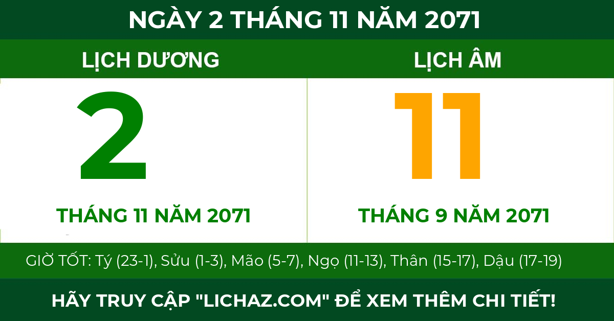 lịch âm ngày 2 tháng 11 năm 2071