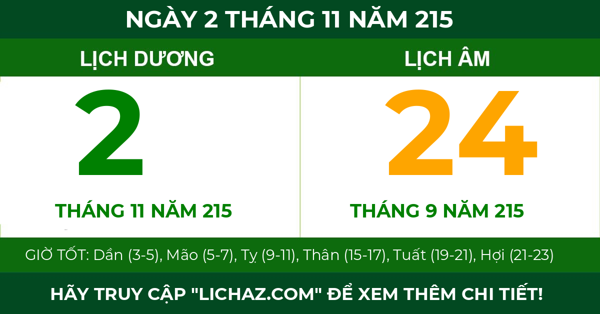 lịch âm ngày 2 tháng 11 năm 215