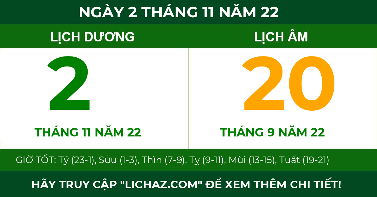 lịch âm ngày 2 tháng 11 năm 22
