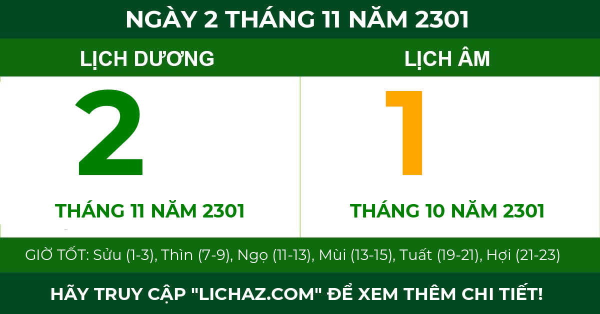 lịch âm ngày 2 tháng 11 năm 2301