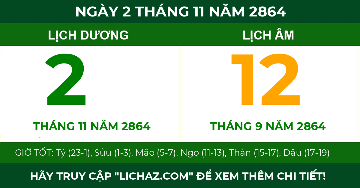 lịch âm ngày 2 tháng 11 năm 2864