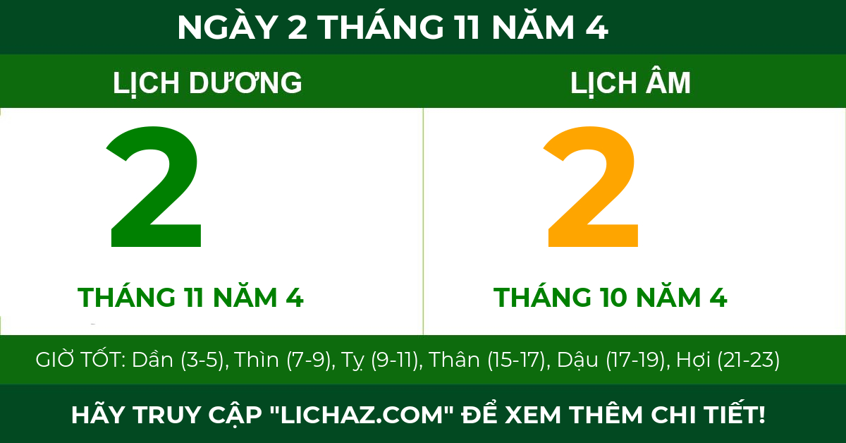 lịch âm ngày 2 tháng 11 năm 4