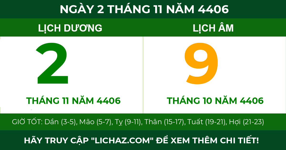 lịch âm ngày 2 tháng 11 năm 4406