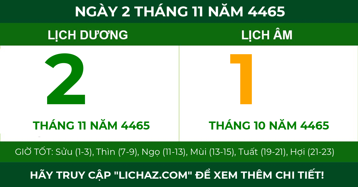 lịch âm ngày 2 tháng 11 năm 4465