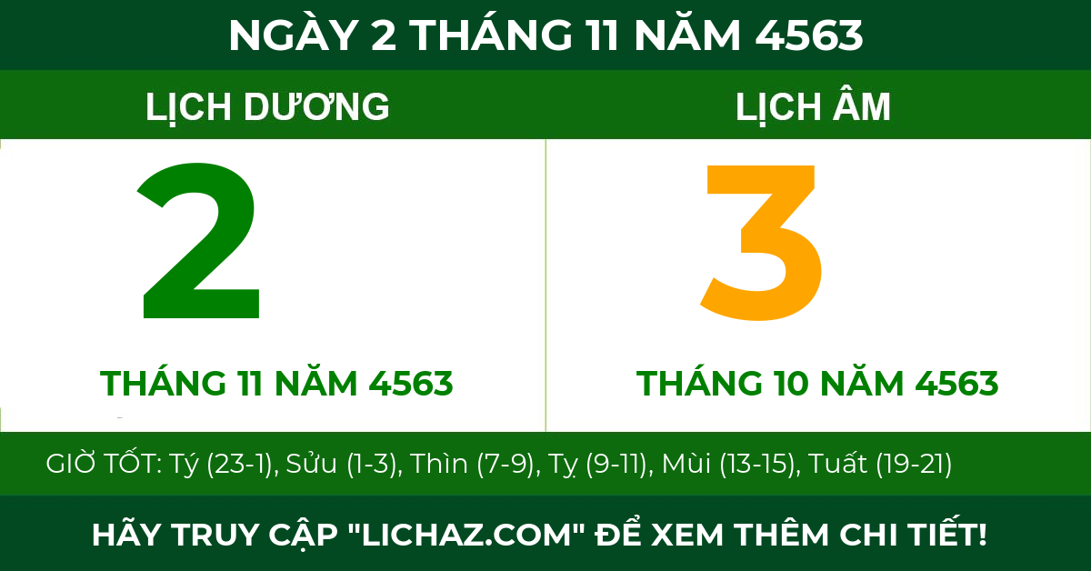 lịch âm ngày 2 tháng 11 năm 4563