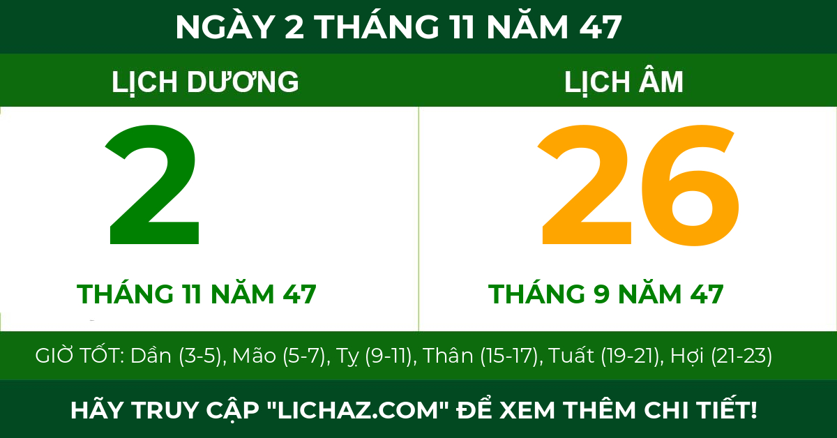 lịch âm ngày 2 tháng 11 năm 47