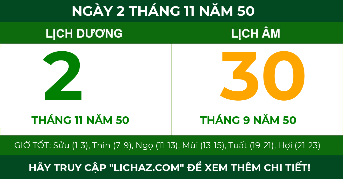 lịch âm ngày 2 tháng 11 năm 50
