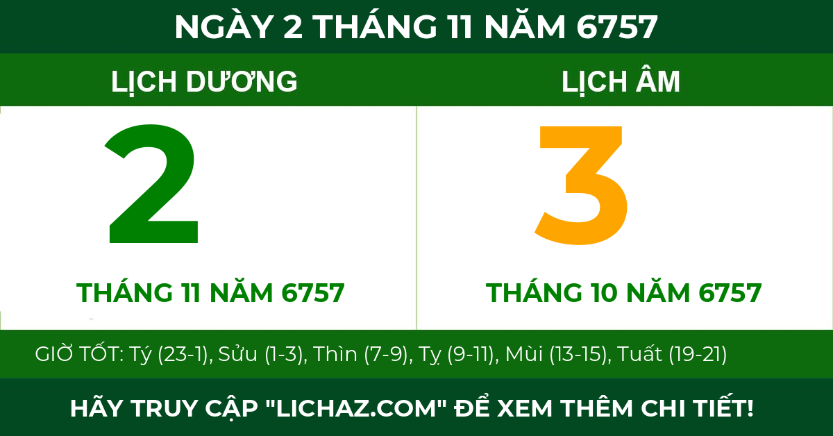 lịch âm ngày 2 tháng 11 năm 6757