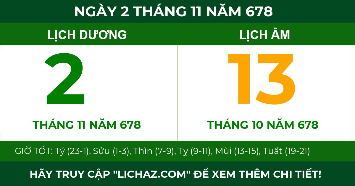lịch âm ngày 2 tháng 11 năm 678