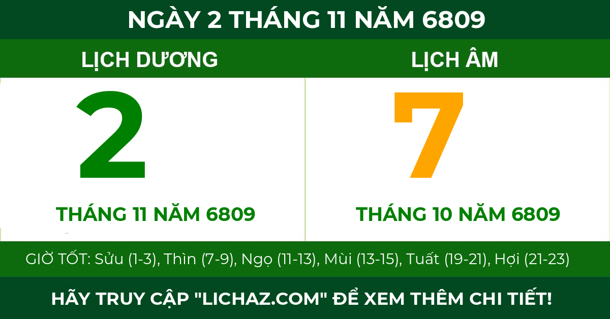 lịch âm ngày 2 tháng 11 năm 6809