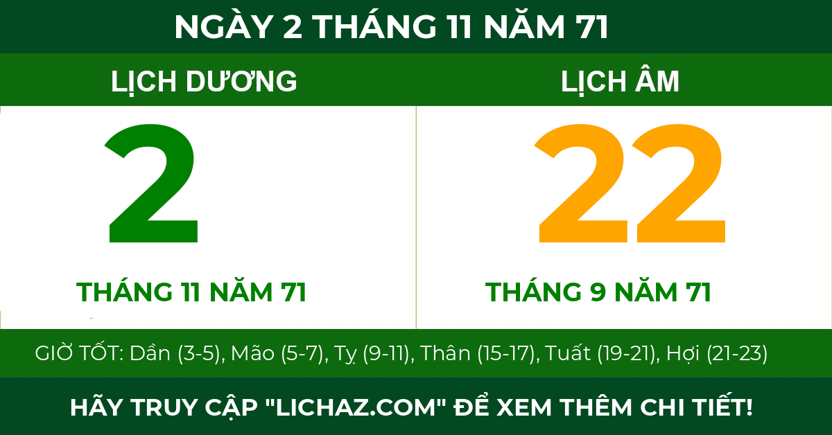 lịch âm ngày 2 tháng 11 năm 71