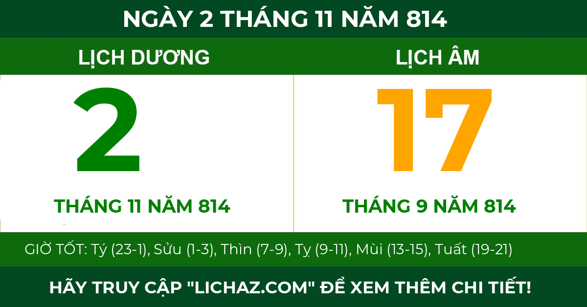 lịch âm ngày 2 tháng 11 năm 814