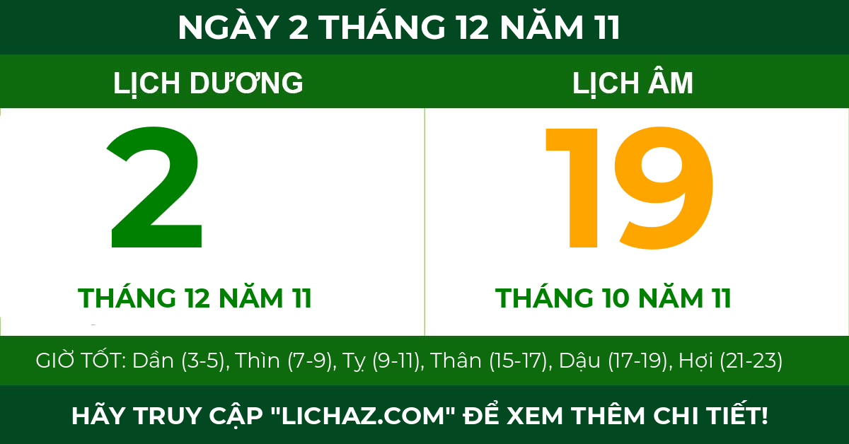 lịch âm ngày 2 tháng 12 năm 11
