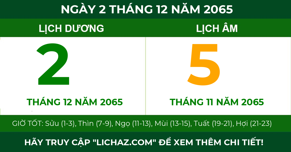 lịch âm ngày 2 tháng 12 năm 2065