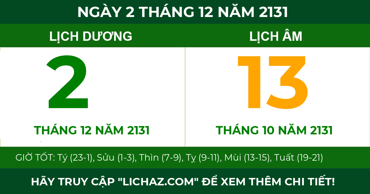 lịch âm ngày 2 tháng 12 năm 2131