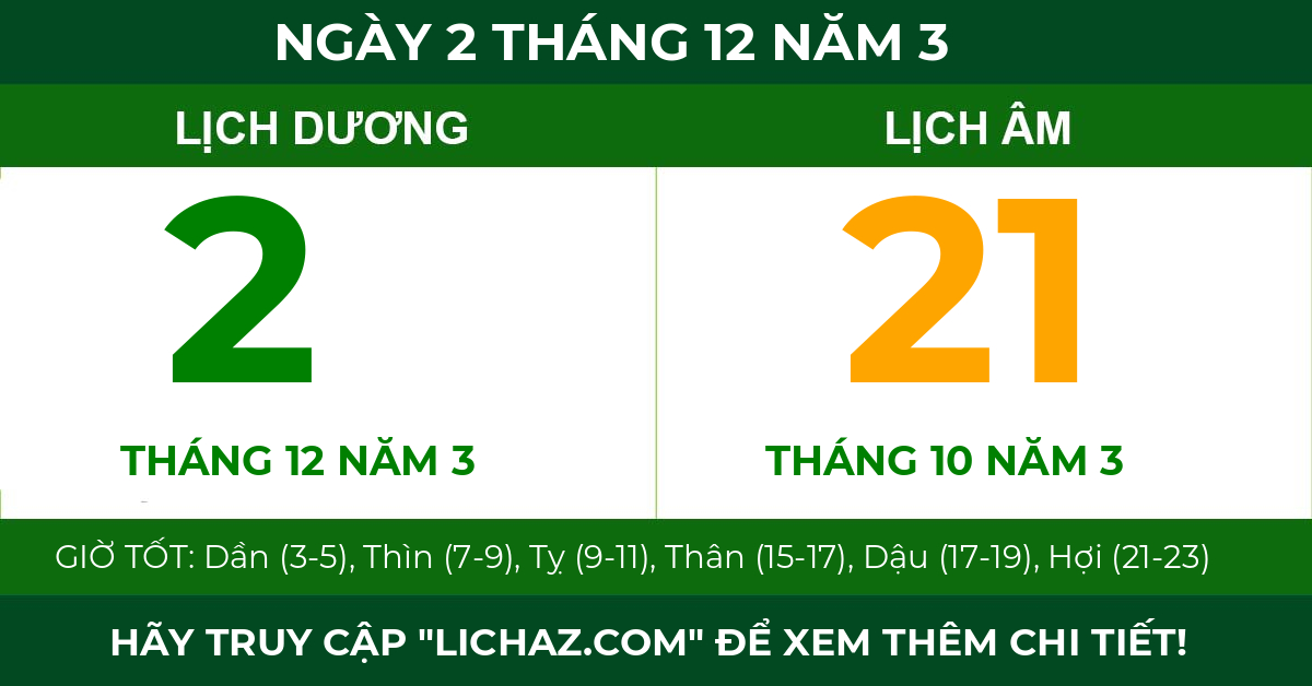 lịch âm ngày 2 tháng 12 năm 3