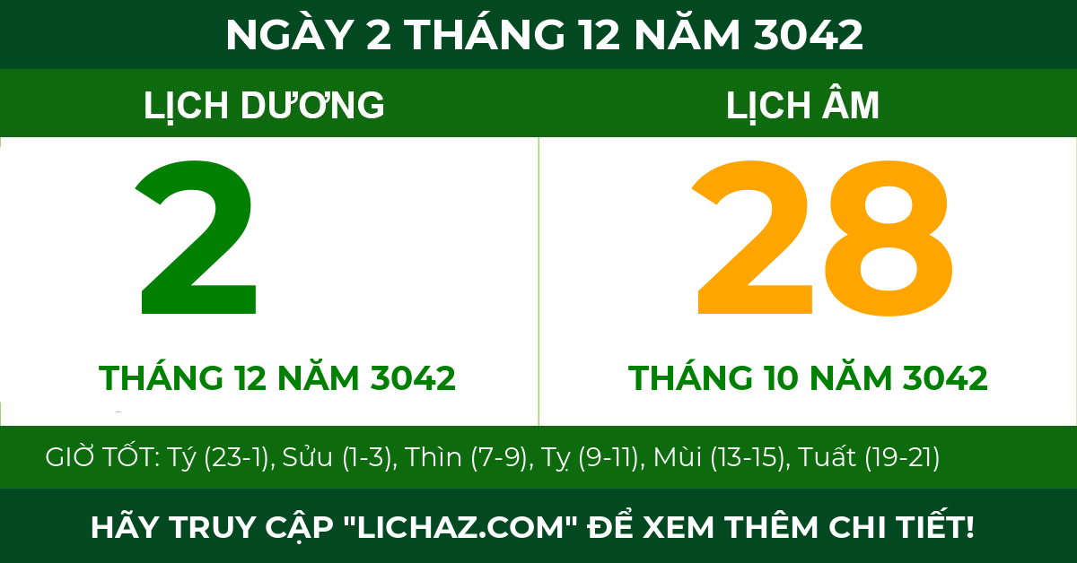 lịch âm ngày 2 tháng 12 năm 3042