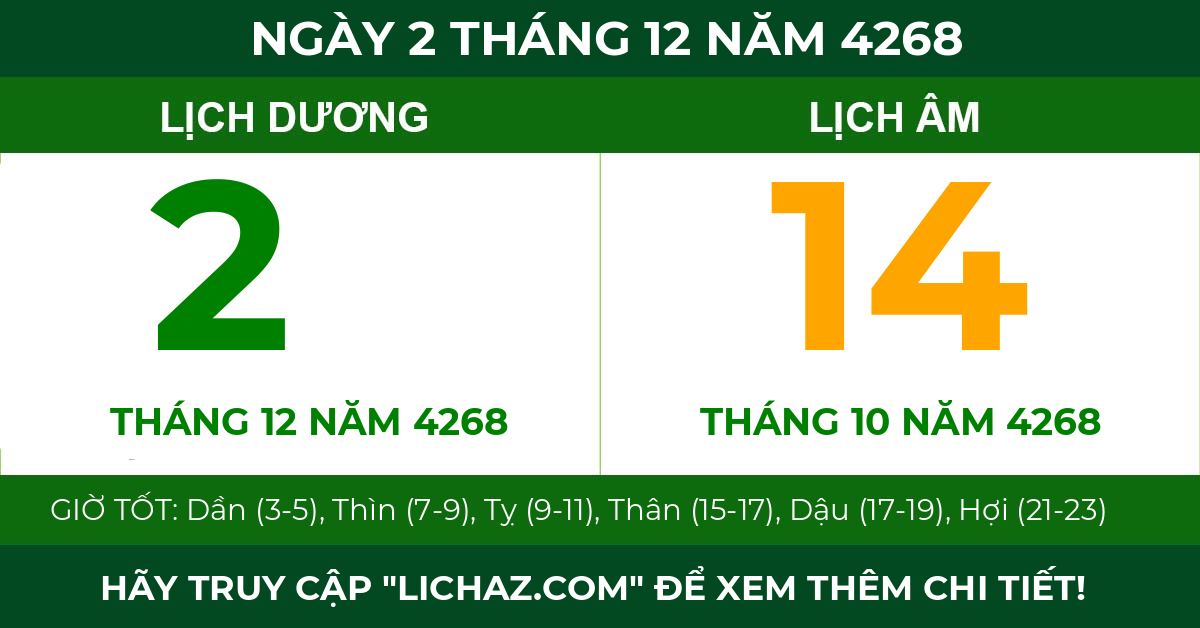 lịch âm ngày 2 tháng 12 năm 4268