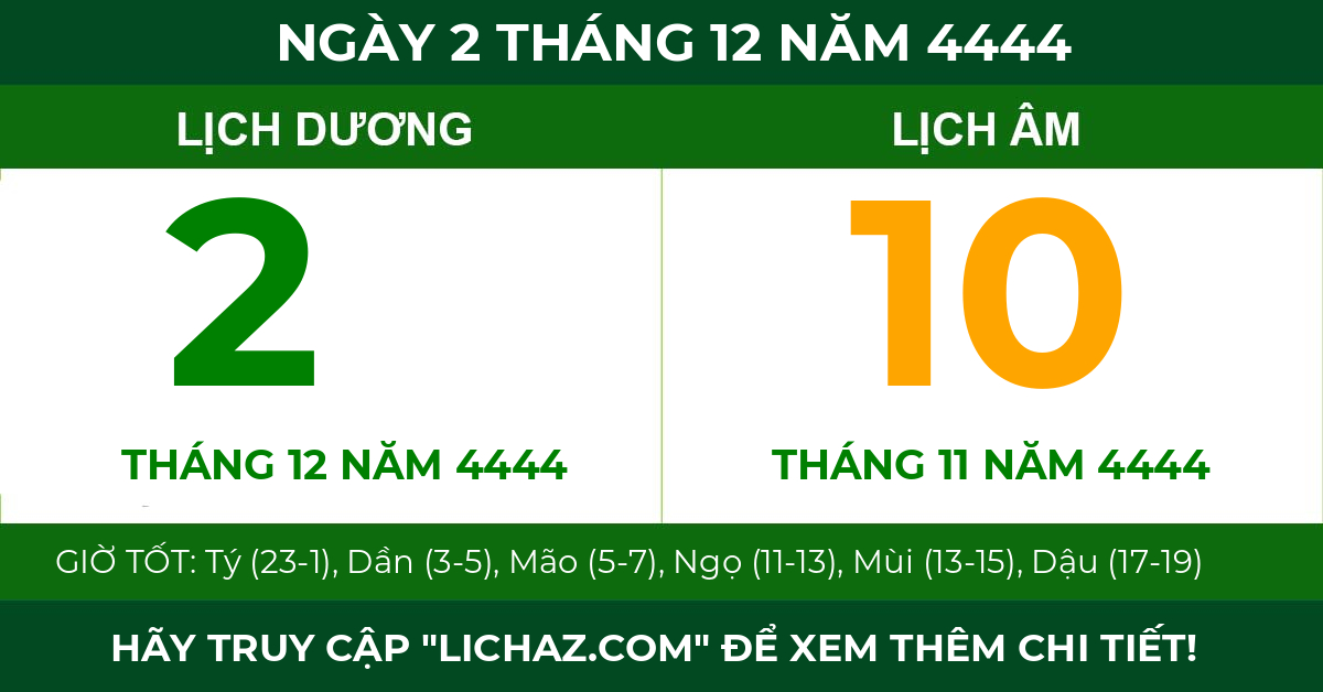 lịch âm ngày 2 tháng 12 năm 4444
