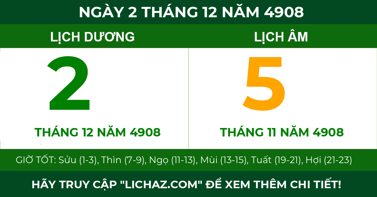 lịch âm ngày 2 tháng 12 năm 4908