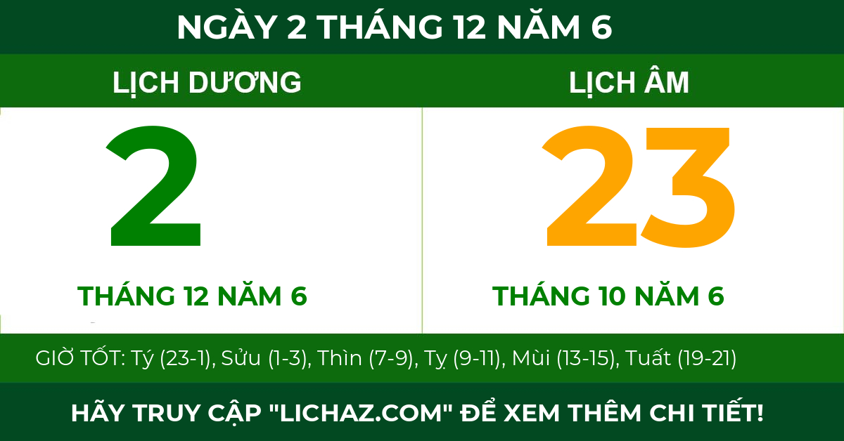 lịch âm ngày 2 tháng 12 năm 6