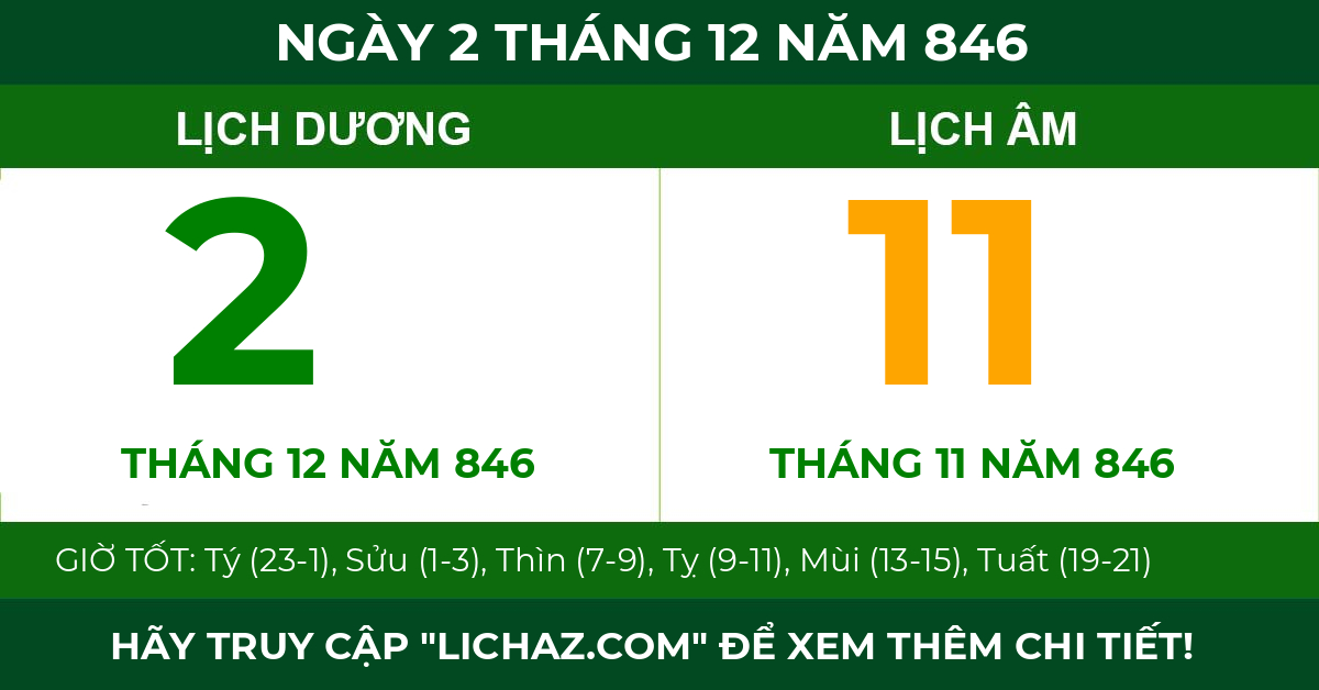 lịch âm ngày 2 tháng 12 năm 846