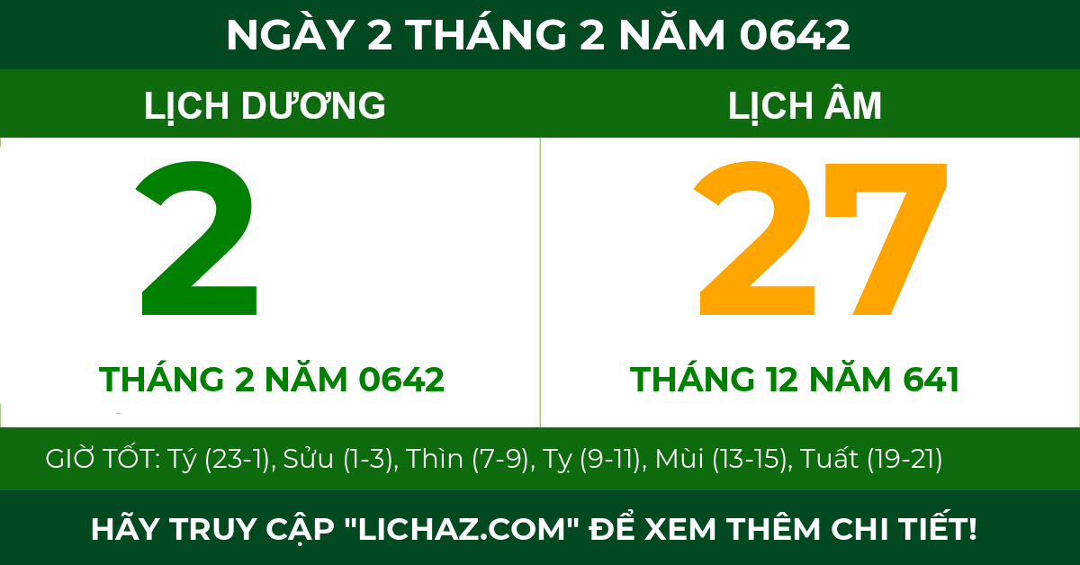 lịch âm ngày 2 tháng 2 năm 0642