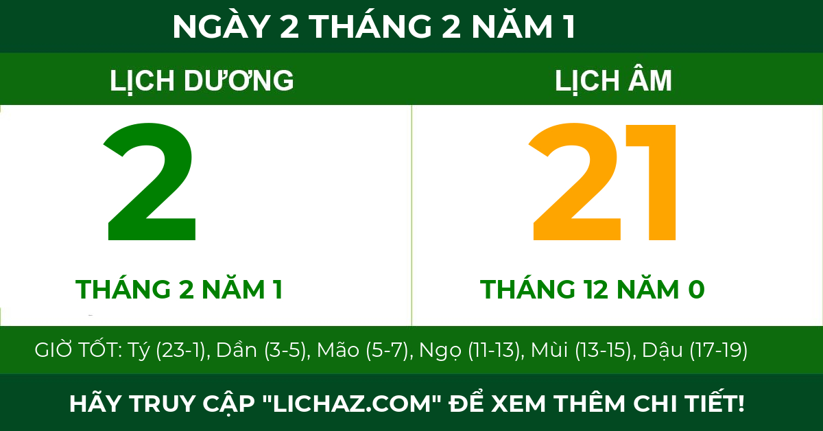 lịch âm ngày 2 tháng 2 năm 1