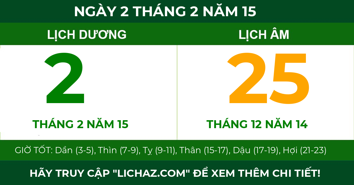 lịch âm ngày 2 tháng 2 năm 15