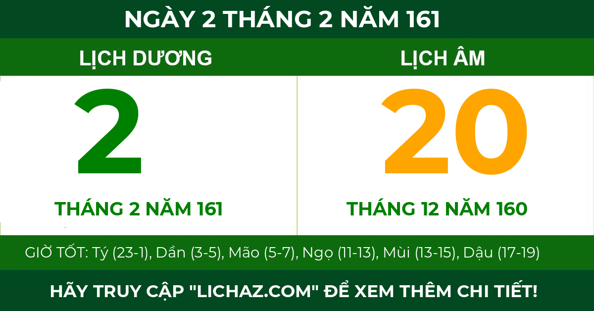 lịch âm ngày 2 tháng 2 năm 161