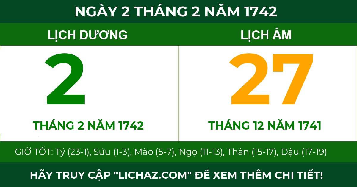 lịch âm ngày 2 tháng 2 năm 1742