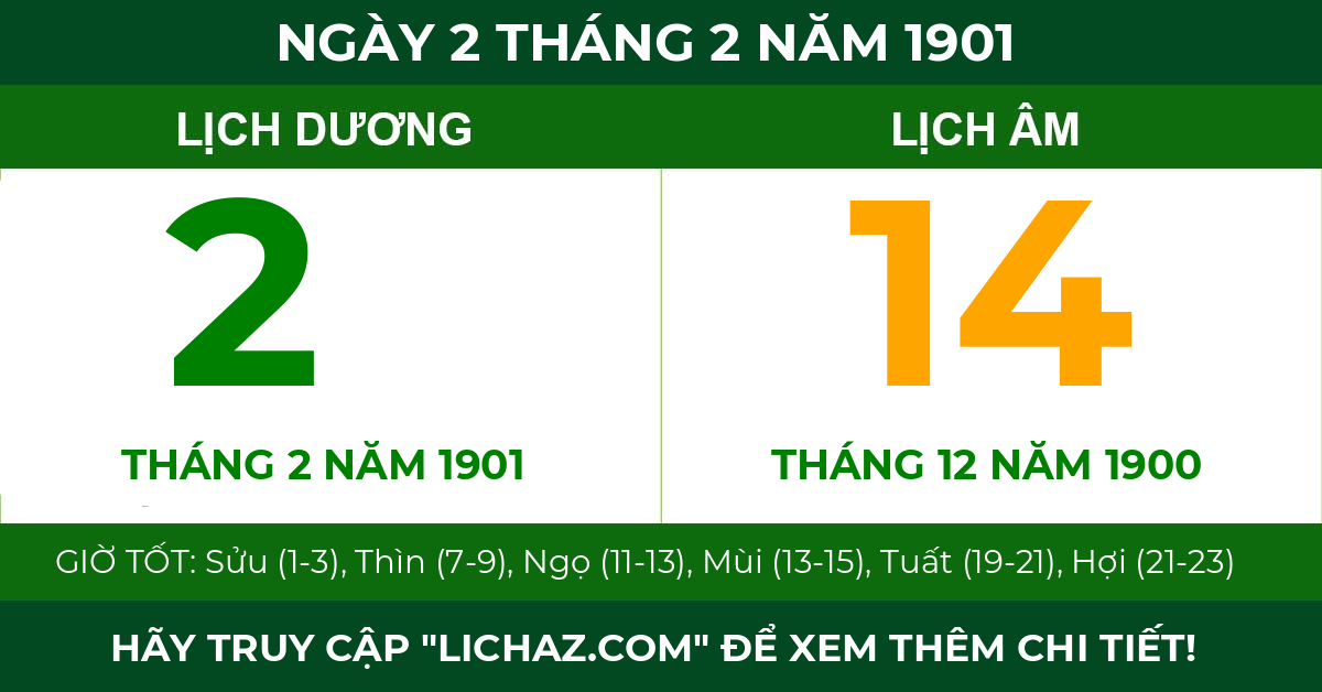 lịch âm ngày 2 tháng 2 năm 1901