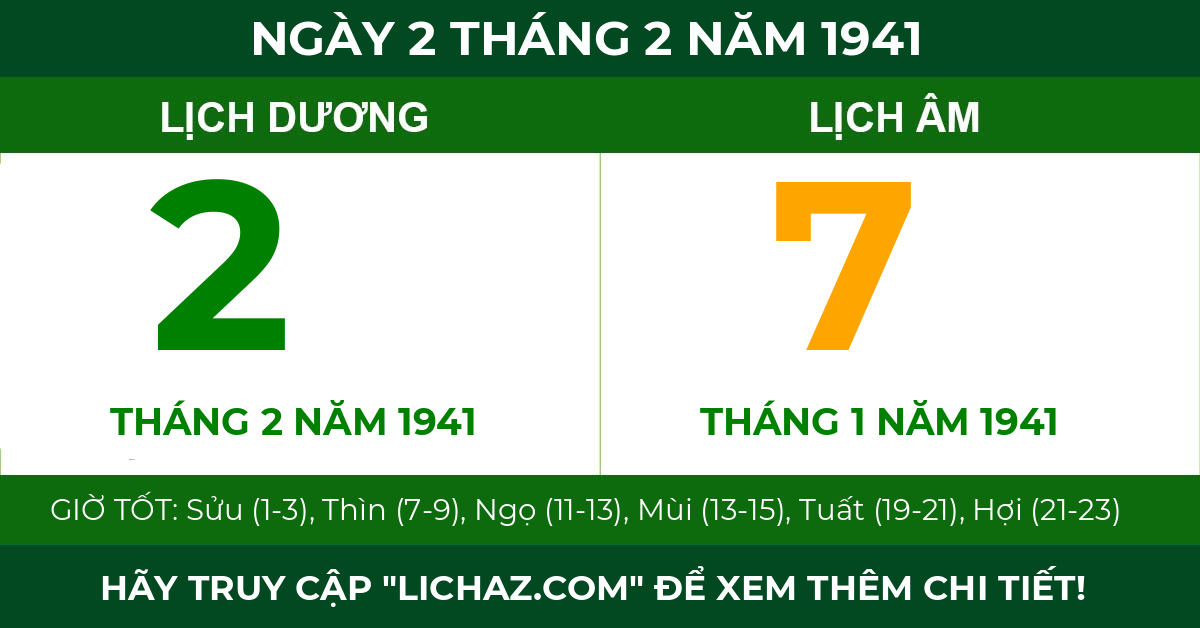 lịch âm ngày 2 tháng 2 năm 1941