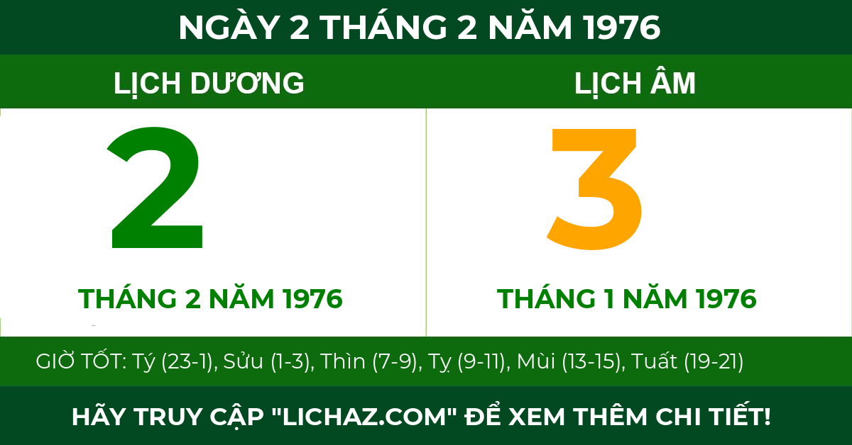 lịch âm ngày 2 tháng 2 năm 1976