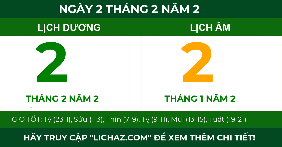 lịch âm ngày 2 tháng 2 năm 2