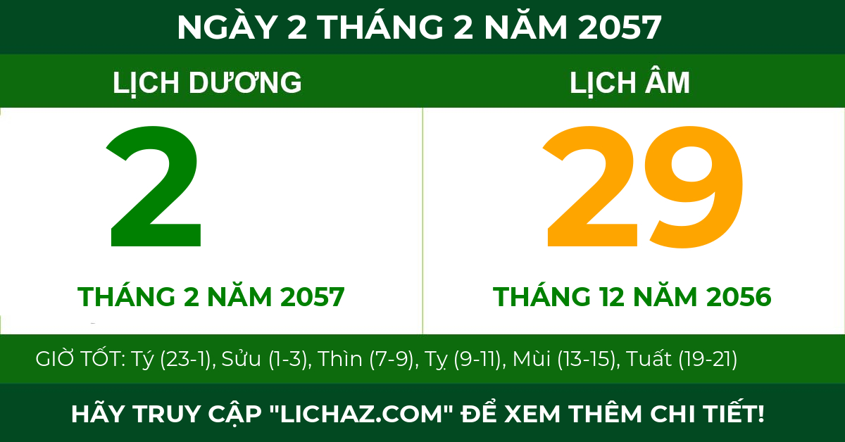 lịch âm ngày 2 tháng 2 năm 2057
