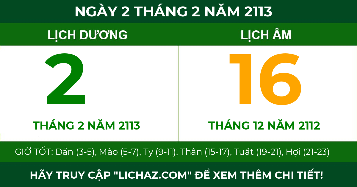 lịch âm ngày 2 tháng 2 năm 2113