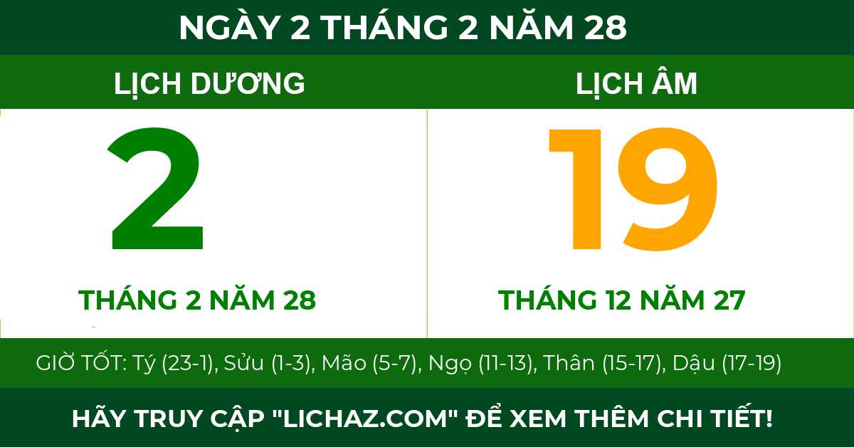 lịch âm ngày 2 tháng 2 năm 28