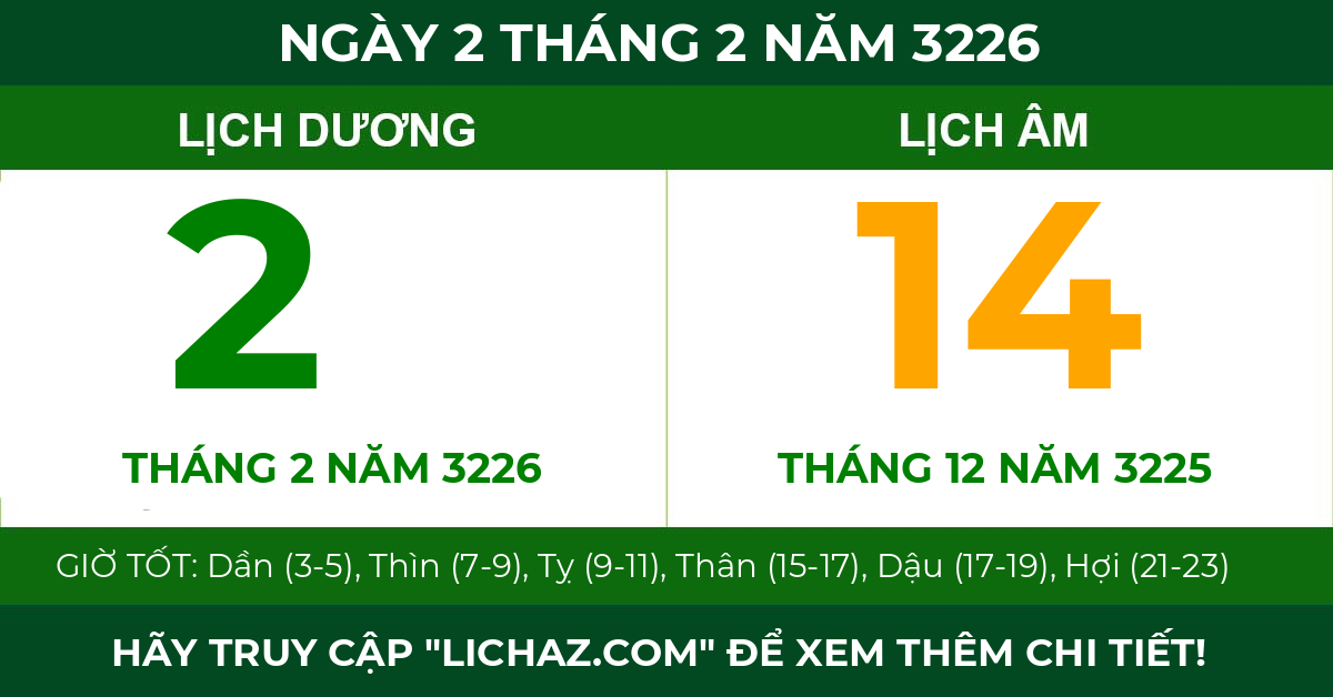 lịch âm ngày 2 tháng 2 năm 3226