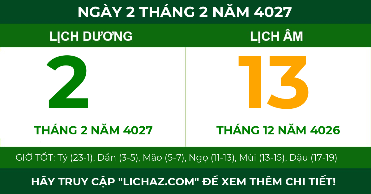 lịch âm ngày 2 tháng 2 năm 4027