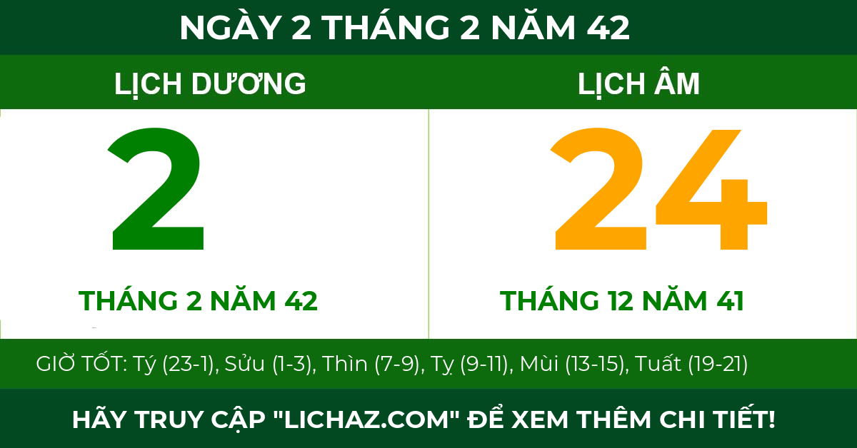 lịch âm ngày 2 tháng 2 năm 42