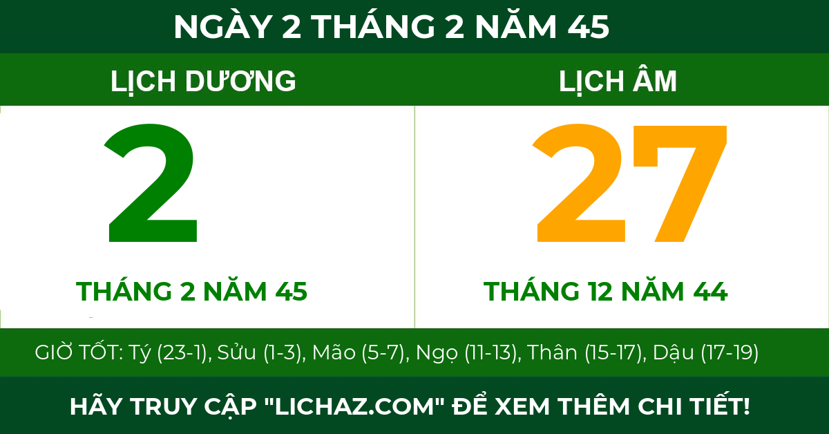lịch âm ngày 2 tháng 2 năm 45