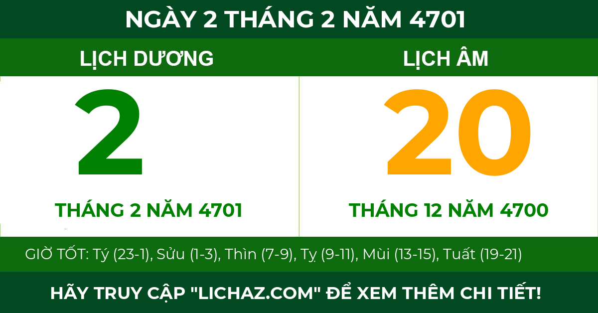 lịch âm ngày 2 tháng 2 năm 4701
