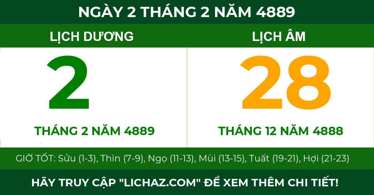 lịch âm ngày 2 tháng 2 năm 4889