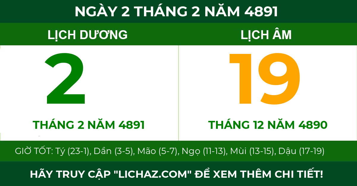 lịch âm ngày 2 tháng 2 năm 4891