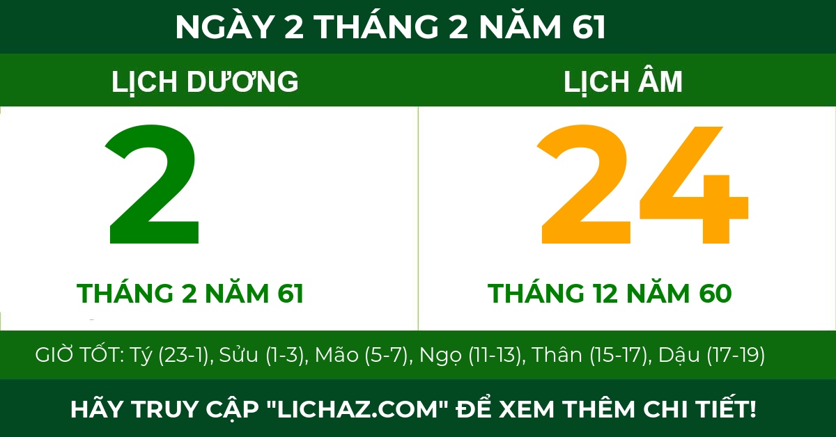 lịch âm ngày 2 tháng 2 năm 61